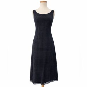 Max Mara 10 Eyelet A-Line Dress Black sleeveless 0227 zipper slit